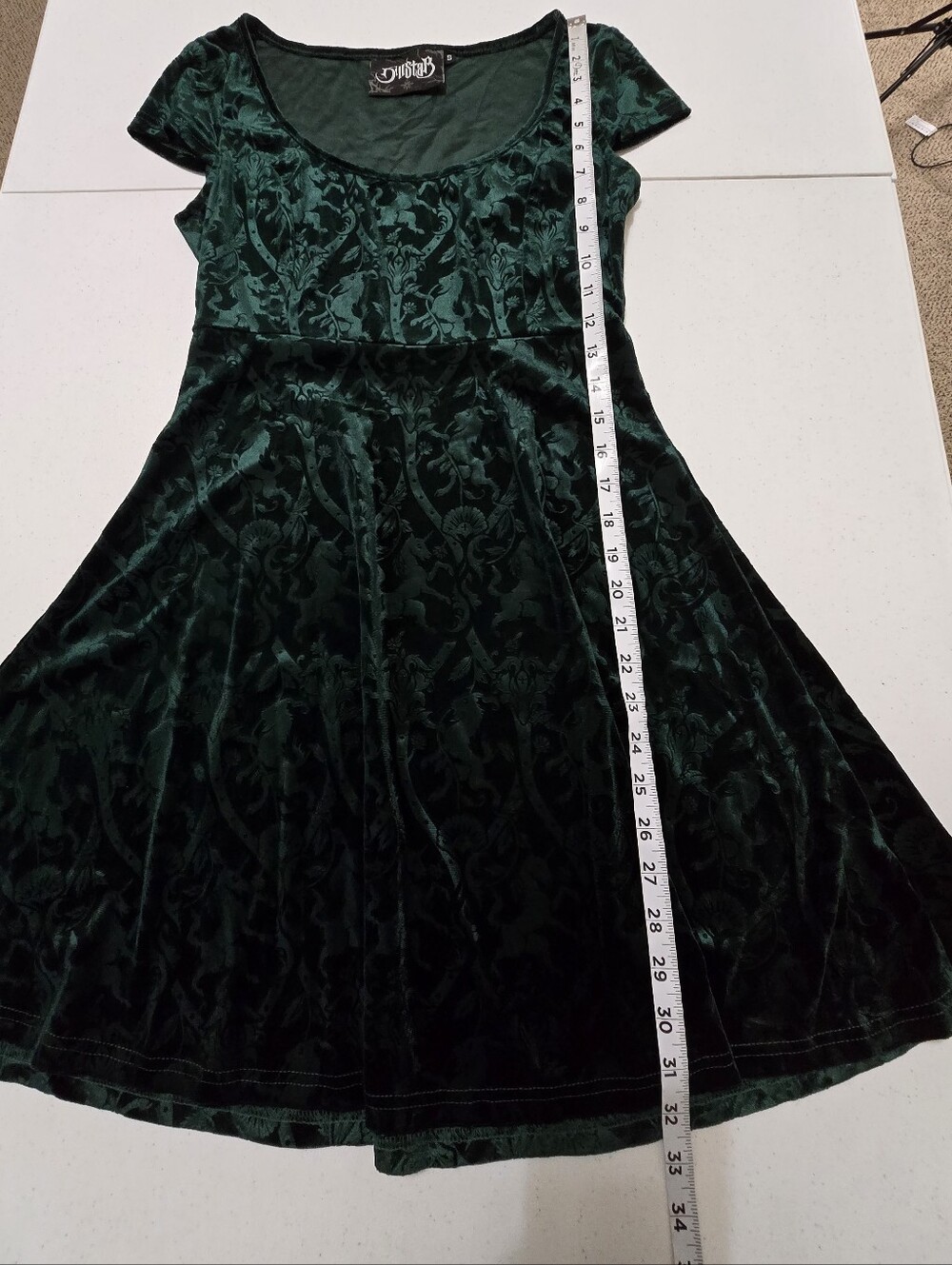 KILLSTAR Skater Dress Devilry Emerald Women's Small Whimsygoth Grunge Velour - Picture 8 of 12